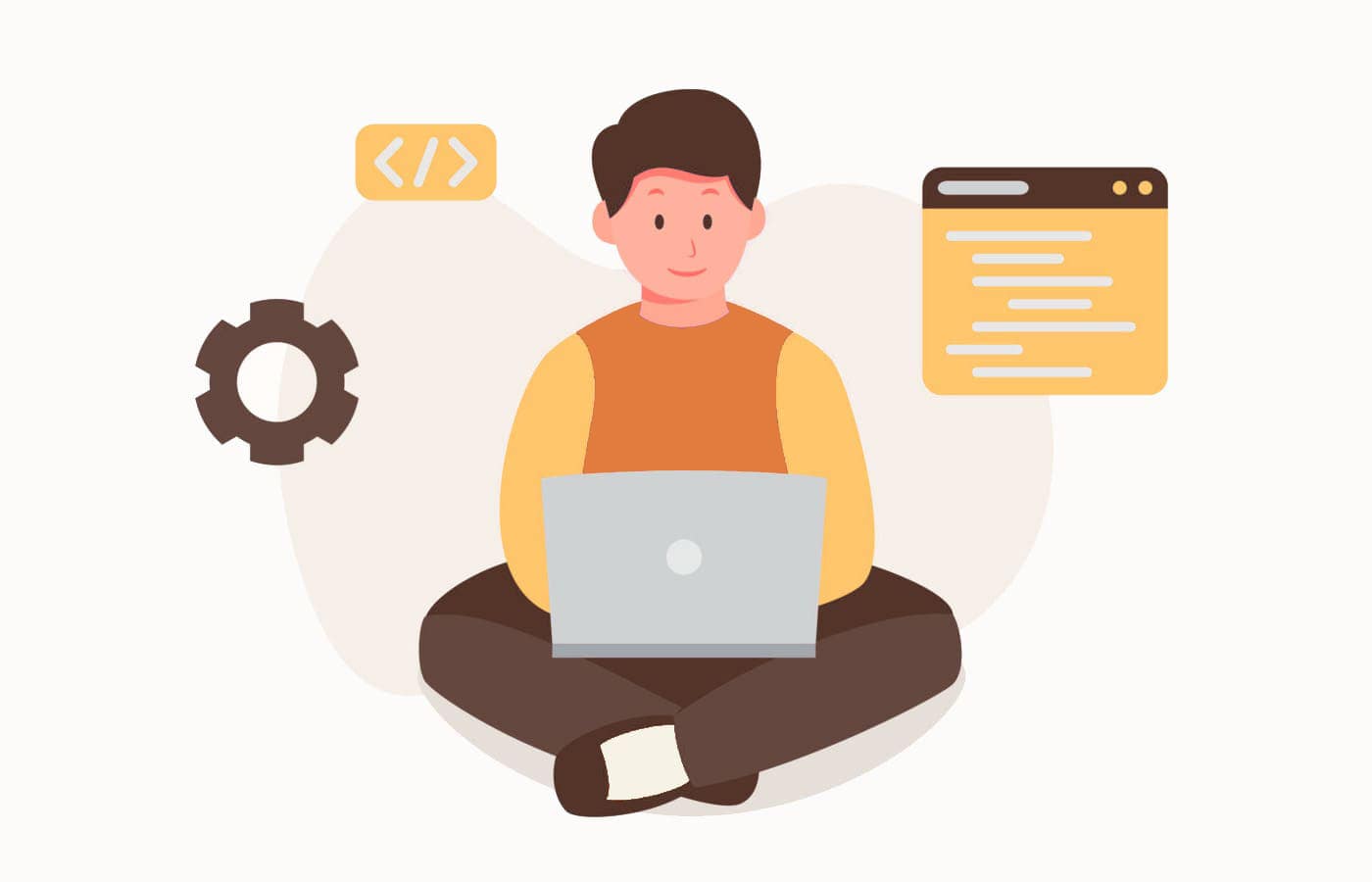 An illustration of a guy typing on a laptop